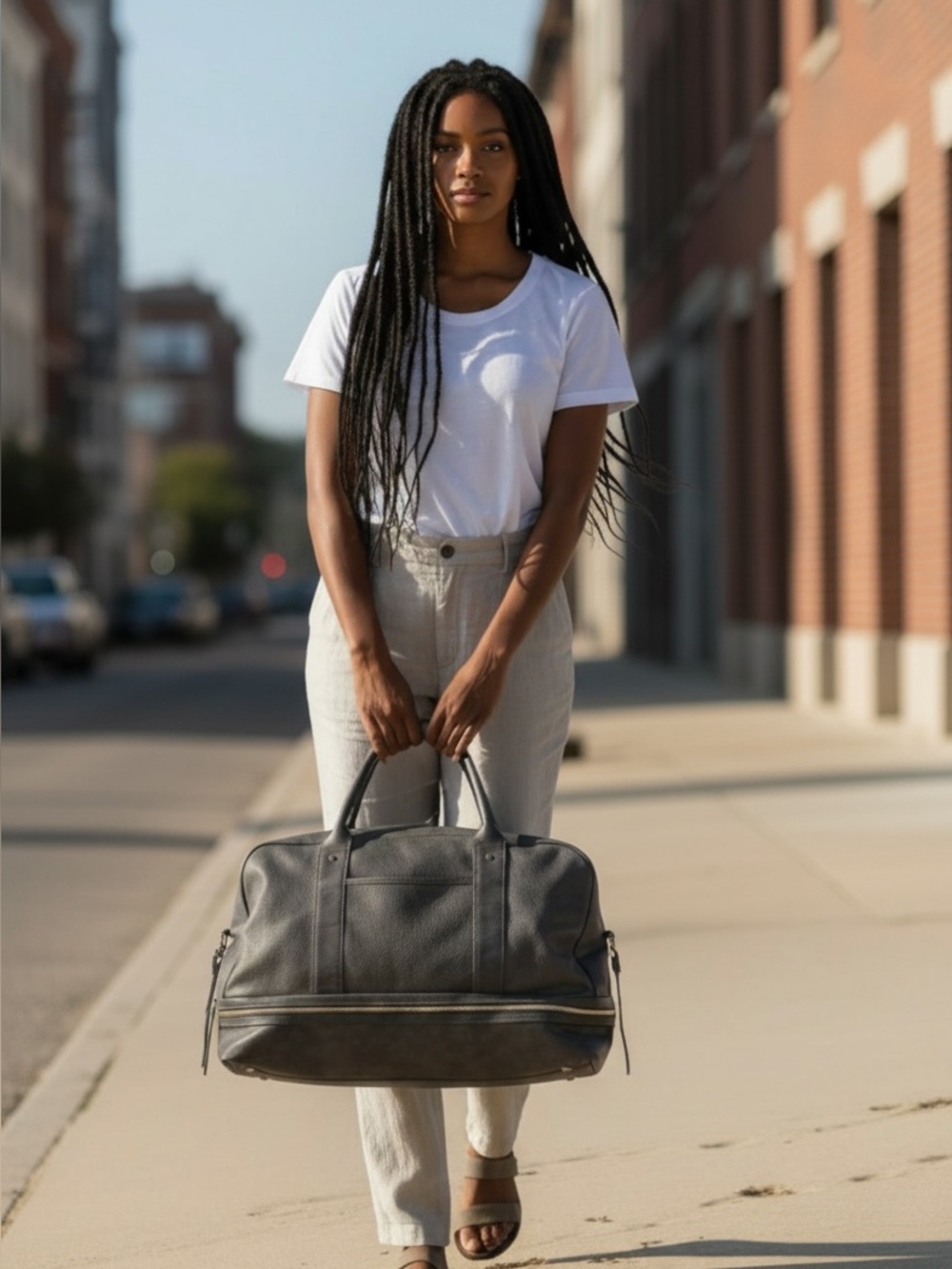 Sole Society Mason Weekender Duffle / Travel Bag Vegan Leather Gray Large